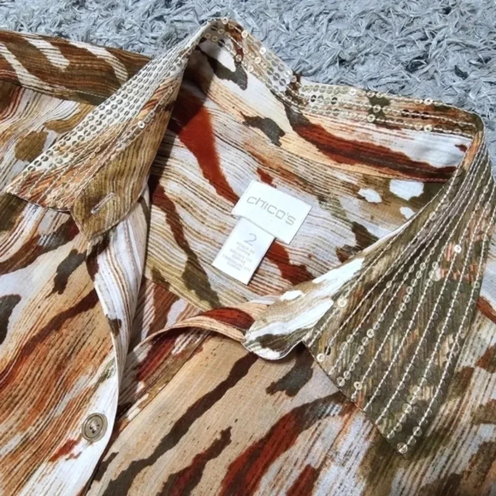 ✨️4/$20 Neutral Zebra Chic Joceline Top Long Sleeve Sequin Collar - Picture 5 of 14